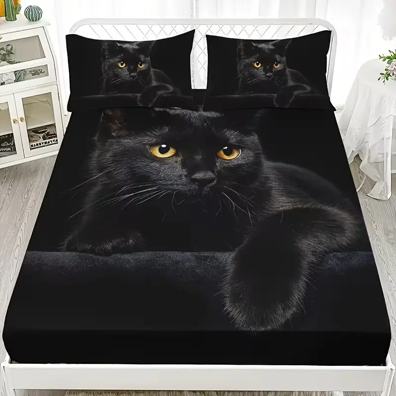 3pcs Cute Cat Pattern Bedding Set With Kitty, High-Definition Digital Print, 100% Polyester, Ideal for All Seasons, Bed Sheets Set, Bedding Essentials