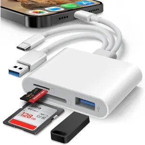 SD Card Reader for  iPad ,  & USB-C & USB-A 3 in 1 Memory SD Card Adapter, Support SD/MicroSD/USB OTG, High-Speed Trail Camera Card Viewer,Portable No App Plug & Play
