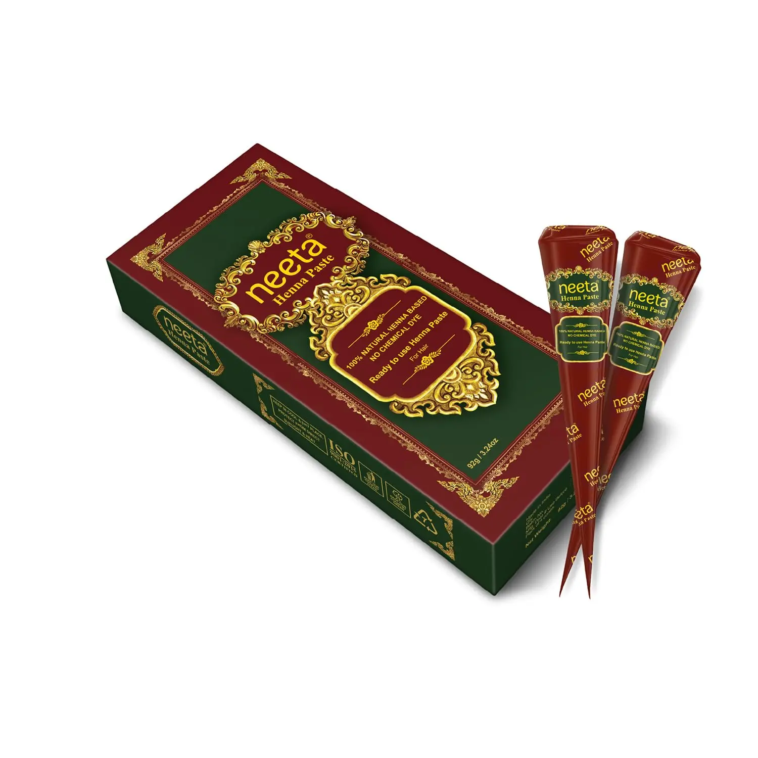 Ready-to-Use Henna Paste for Hair – Herbal Henna-Based Formula – Reddish Brown – Pack of 4 Cones