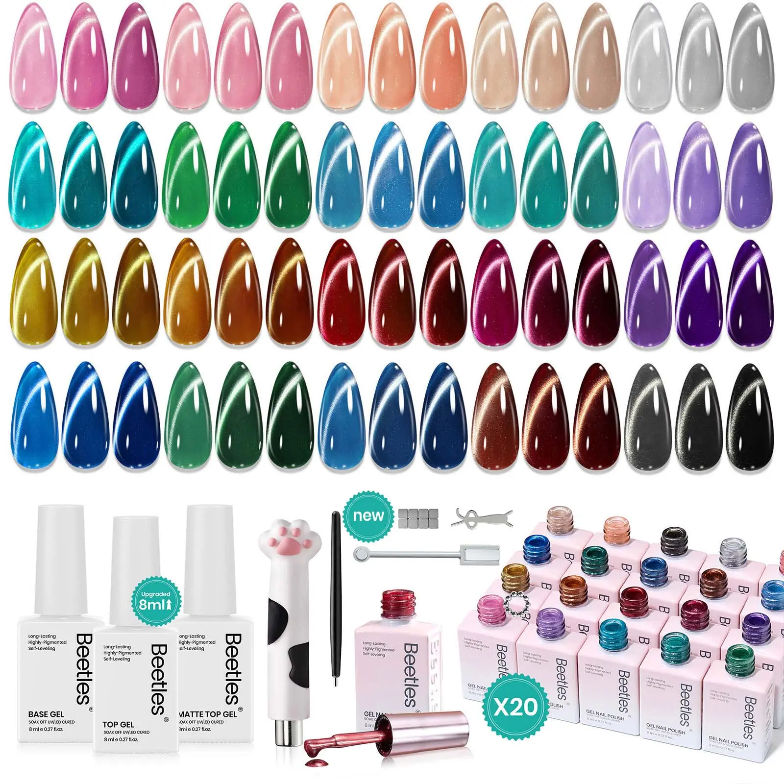 【Exclusive to TikTok】Beetles Cat Eye Gel Polish Manicure Box - 8ml Large Volume Soak Off UV LED Gel Nail Magnetic Shine Soak Off UV French Nail Art Salon DIY Manicure Gift for Women mothersdaygift Spring Nail Summer Nail Vacation Nail #backtoschool