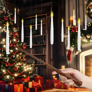Flameless Candles with Magic Wand Remote forChristmas Decor, 6" Floating Candles BatteryOperated Hanging Window Candles, FlickeringElectric LED Candle for Christmas HalloweenDecorations Light Set Gift Magical Room Trees Ornaments