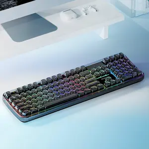 MOFii 1PC 3-Mode Transparent RGB Lighting Keyboard, Aesthetic Semi-Crystal Keycaps, Rechargeable Full-Size Membrane Keyboard, Black, Non-Hot-swappable, US QWERTY Layout