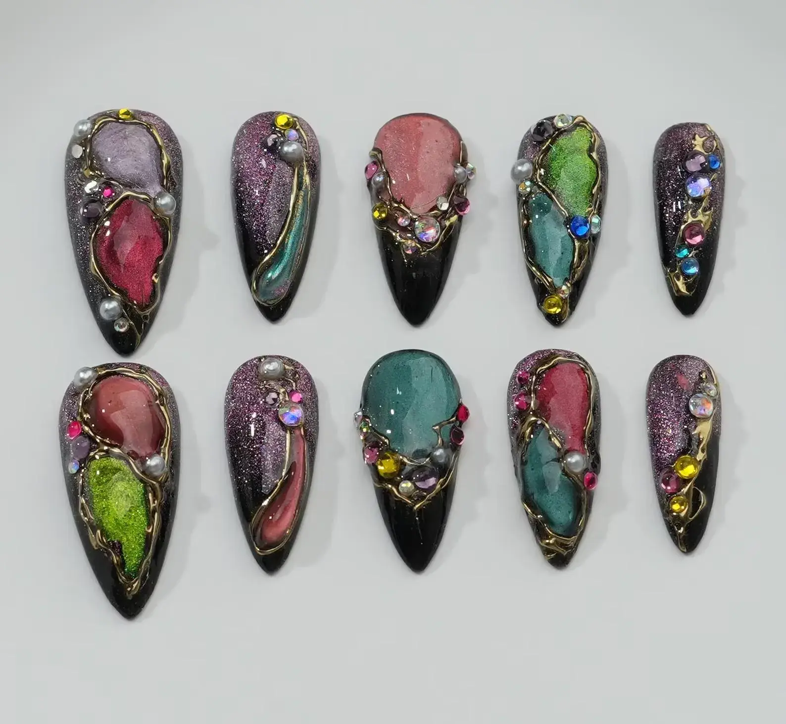 Hand Painted Press On Nails, 3D Reusable Acrylic False Nails, Custom Fit Party Gift