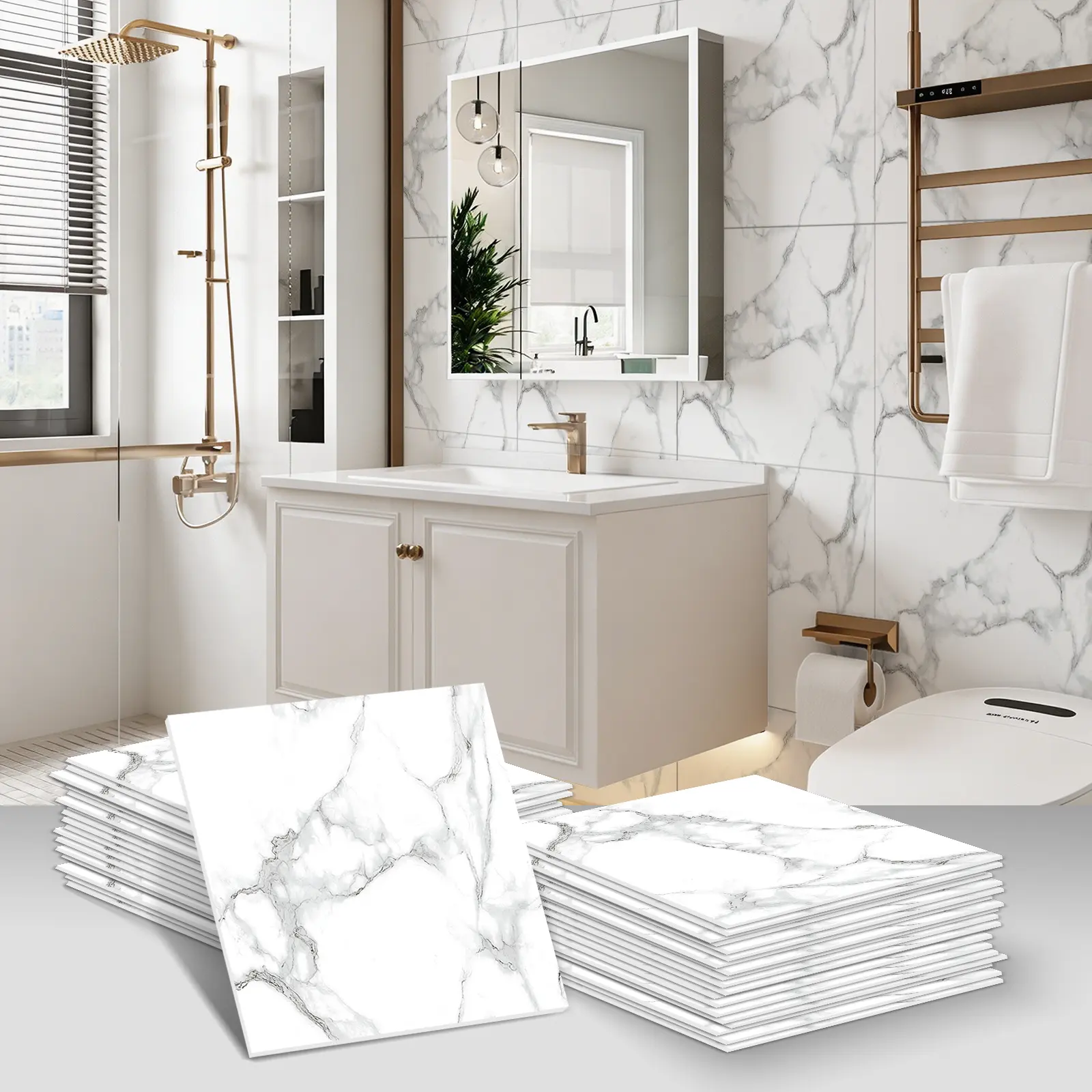 20pcs Self-Adhesive Marble PVC Tile Stickers - Retro Brick Design, Waterproof, Durable, Decorative Thin Film, Easy to Apply & Remove, Indoor Home Improvement Backsplash for Living Room Walls