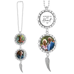 Photo Memorial Rearview Mirror Memorial Car Charm, In Loving Memory Charm, Hanging Memorial for Rear View Mirror Charm, Custom Picture Charm - Double-sided