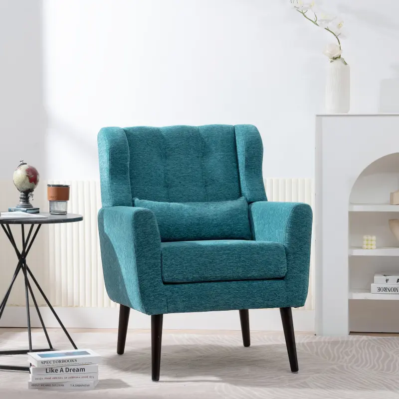 Modern Accent Chair Upholstered Foam Filled Living Room Chairs Comfy Reading Chair Mid Century Modern Chair with Chenille Fabric Lounge Arm Chairs Armchair for Living Room Bedroom (Teal)    RR