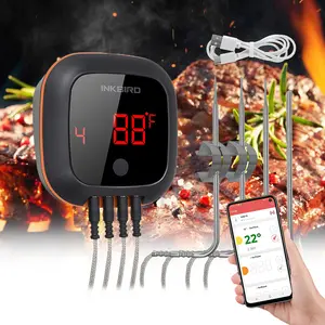 Inkbird Meat Thermometer with Bluetooth Alarm Timer, 4 Rechargeable Probes for Barbecue, Cooking, Frying & Kitchen Use Grill Measuring Modern