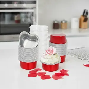 100-Piece Heart-Shaped Cake Cup with Lid Set(50 Boxes & 50 Lids) Baking Supplies Kit.Heat-Resistant Baking Molds, Perfect for Valentine’s Day, Weddings & Party Desserts, Ideal for Canelé & Mini Cakes