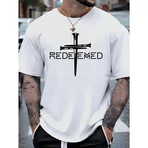 Cotton Short Sleeve  T-Shirt Redemption Cross Nailed Faith In God Jesus - Men's Casual T-Shirt - Cotton - Fabric Comfortable And Breathable - Suitable for Daily Outdoor Wear
