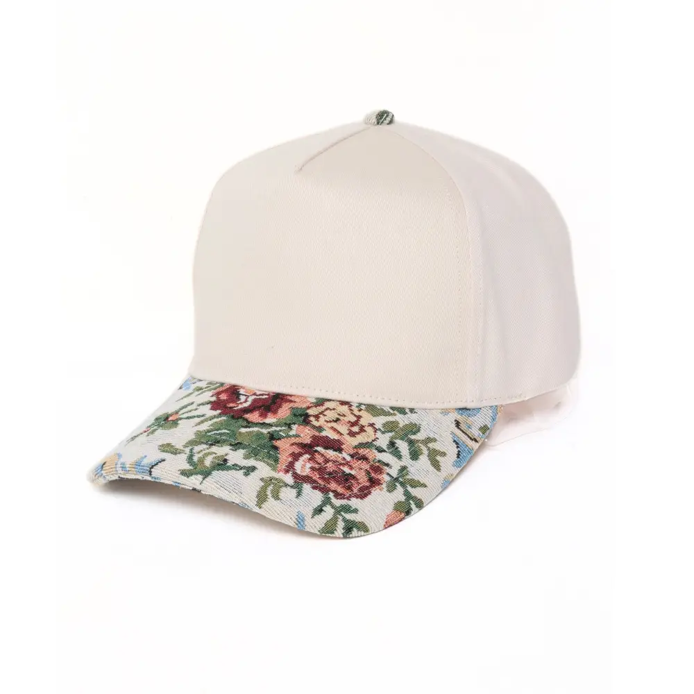 Vintage Floral Jacquard Color Block 5 Panel Baseball Cap, Curved Brim Blank Hat Custom Embroidery Available for Men Women