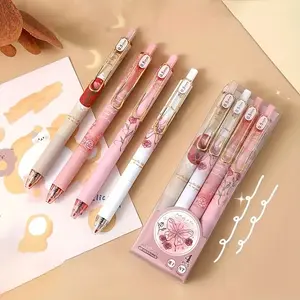 4pcs 0.5mm Vibrant Quick-Drying Gel Ink Retractable Gel Pens, Student Writing Pens, Creative Signature Pen, Cute Stationery, Press Gel Pen