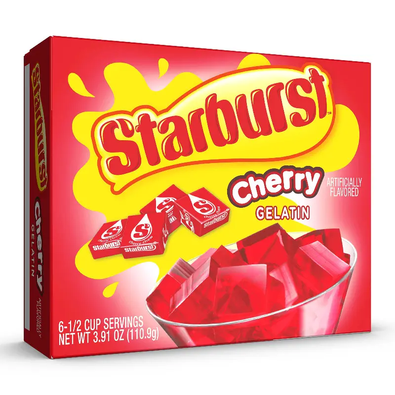 12x Starburst Cherry Gelatin - Snack Bundle Bulk Lot Raspberry Fruit Flavor Dessert Mix Powder Jello Pudding Cups Treats Sweets Party Favors Kids School Lunch Quick Easy To Make Food Pantry Staples Gourmet Pack 3.91oz 12ct