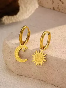 1Pair Trendy Gold Color Sun and Moon Dangle Earrings For Women Fashion Ear Buckle Stainless Steel Waterproof Jewelry Holiday Gift