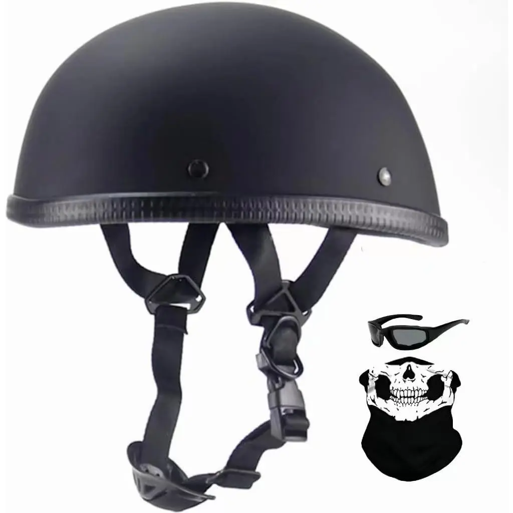 Unisex All-Seasons Matte Black XX-Large Adult Half-Face Motorcycle Helmet - German Retro Vintage Open Design, 450g Impact Absorption, DOT Certified, EPS Foam, L=59-60cm, M=57-58cm, Not Synthetic, for Motorcycles, Cruisers, Bicycles