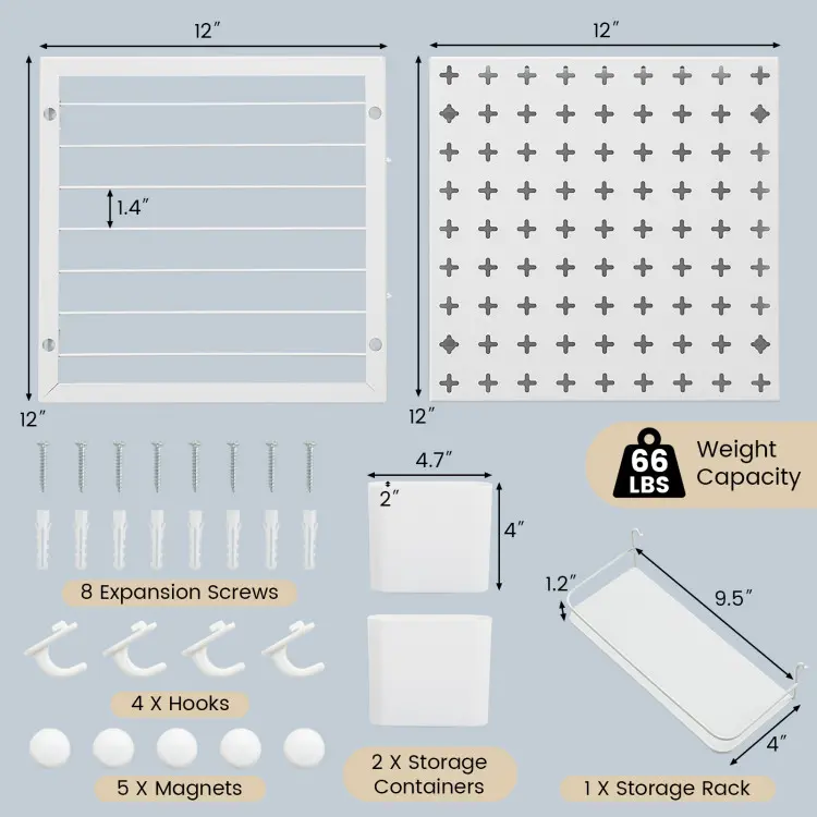 Durable Round Pegboard Wall Organizer Set - Thick Panel, Hooks + Magnets, Pegboard Combo Hooks & Rails, Easy-Install Indoor Wall Mounting DIY Set for Kitchen Organization, Stationery, Plants
