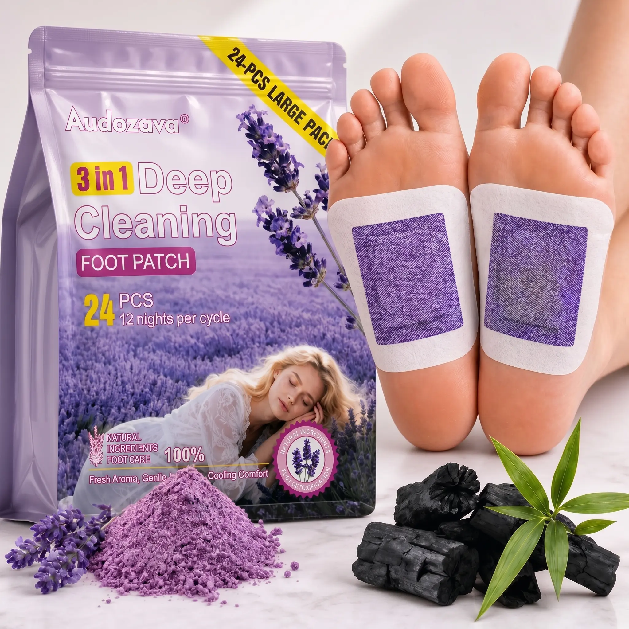 After Work Relief! 24PCS Lavender Foot Patches – 3-in-1 Deep Clean & Sleep Better. Gentle for Sensitive Skin, Wake Up Lighter!, Wellness, Solution, Treatment, Vitamin C, Bamboo