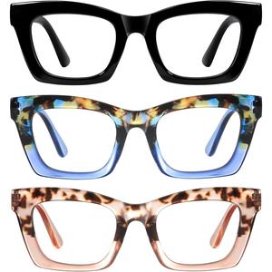 RESJOK 3Pack Reading Glasses for Women-Blue Light Blocking Fashion Readers with Spring Hinge Computer Square Eyeglasses High Quality Eyewear Adjustable