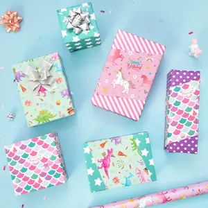 WERNNSAI  3 Rolls Themed Wrapping Paper Rolls 17"x120" for Girls' Birthday Party Favors with Cutting Lines Gift Wrap for Christmas & Thanksgiving & New Year 2026 & Christmas wrapping paper Christmas hauls Christmas gift ideas