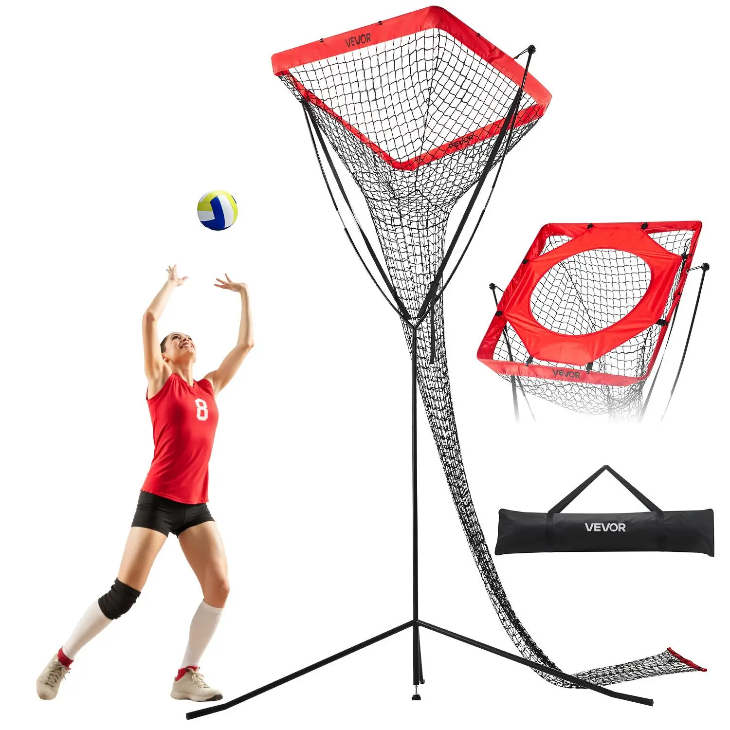 【SummerFinds】VEVOR Volleyball Setter Training Equipment,  , Angle and Height Adjustable Volleyball Trainer, Portable Practice Net with Steel Base, Carrying Bag, Indoor Outdoor Target Net for Serving Spiking Setting