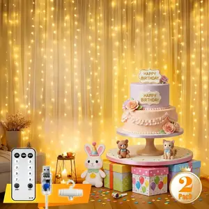 2PACK 300LED Fairy Curtain Lights, 9.8x9.8ft Copper Wire LED Curtain Lights, USB Powered Warm White Curtain String Lights, 8 Modes Christmas Decorations, Hanging Curtain Lights with Remote Control for Bedroom, Indoor, Curtain, Christmas Decorations box ou