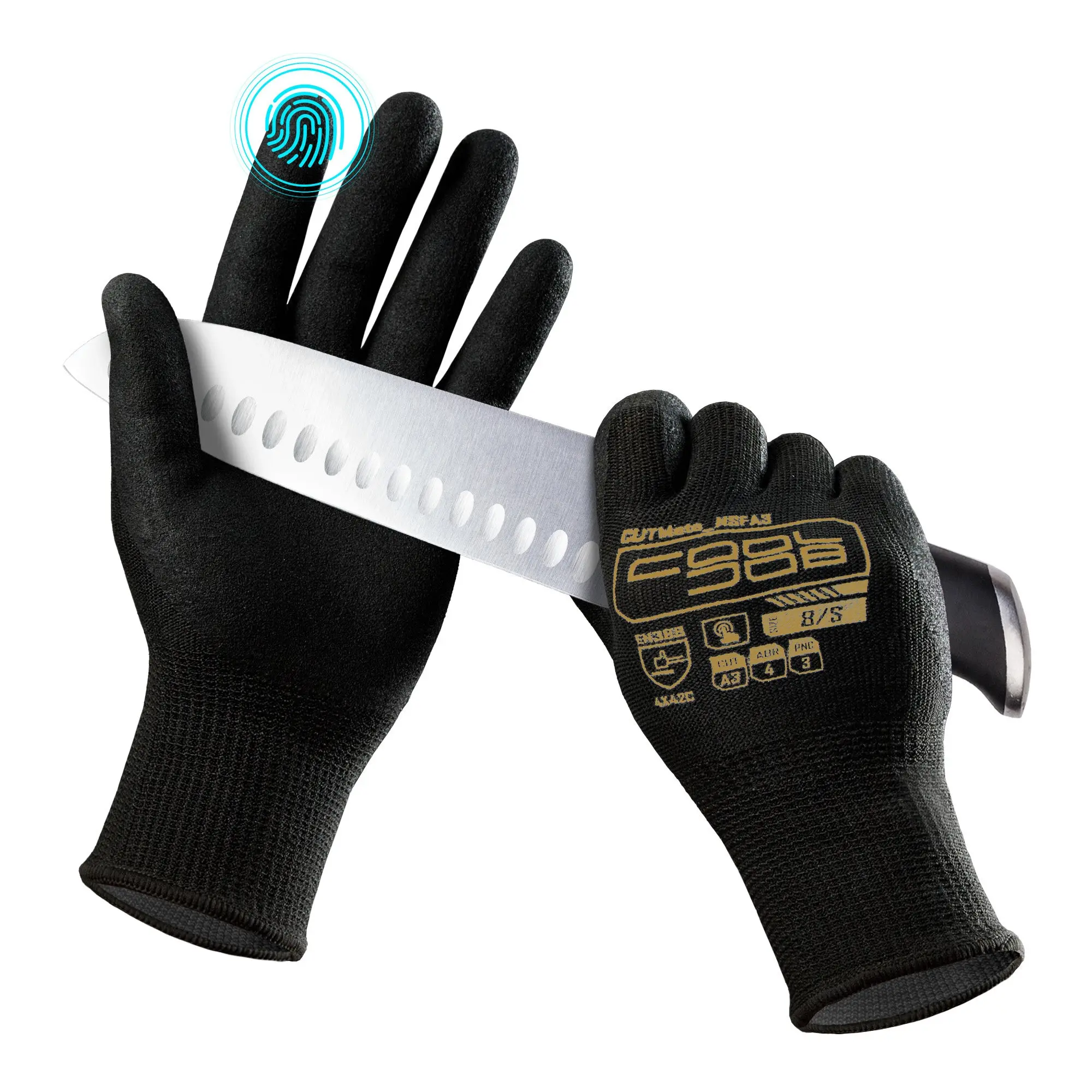 COOLJOB A3 Level Cut Resistance Polyethylene Work Gloves (1 Pair), Comfortable & Touchscreenable, for Construction, Glass Cutting, Home Improvement (Black), Automotive Maintenance