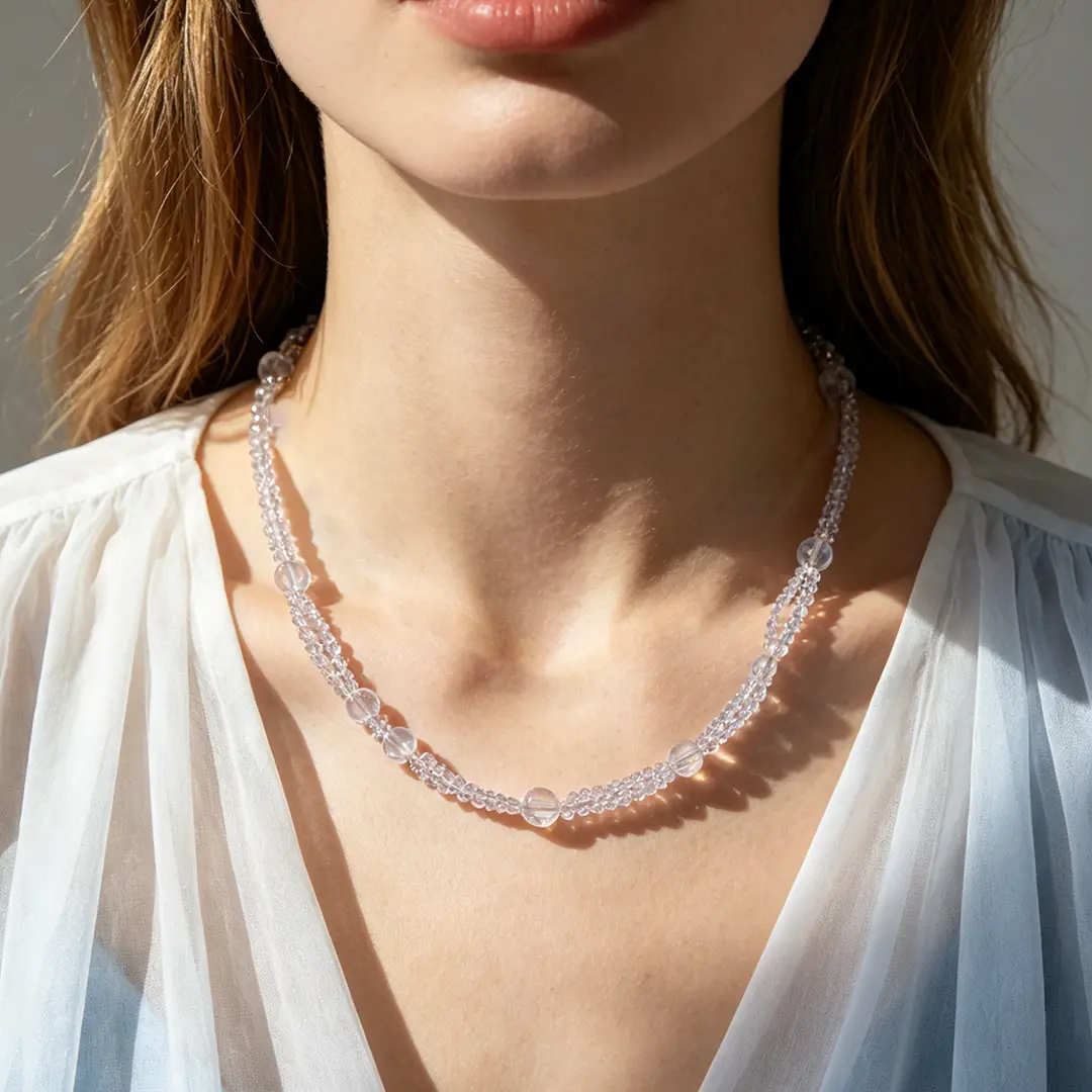 Rainbow Transparent Bead Double Layer Necklace — Sparkling Stackable Beaded Necklace with Adjustable Chain, Summer Vacation Style Rhinestone Double Layer Beaded Necklace