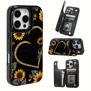 Loving chrysanthemum The practical phone case with pattern design features a card slot and multiple functions such as bank cards and public transportation cards.It is suitable for iPhone17 16 15 14 13 12 PRO MAX PLUS,AIR series