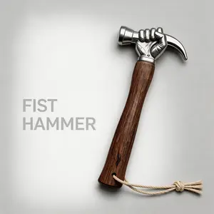 Fist-Shaped Claw Hammer, Metal Hammer Head with Wooden Handle, Unique Garage Tool Gift for Men, Light DIY and Workshop Decor