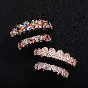 Women'S & Men'S Hip-Hop Style Golden Yellow GRILLZ Teeth Jewelry Set - Multi-Tooth Sparkling Synthetic Zirconia Grillz with & Colorful Stones, Durable Copper Alloy Plating for Halloween, Christmas, Casual Attire - Statement Piece Gift for Part