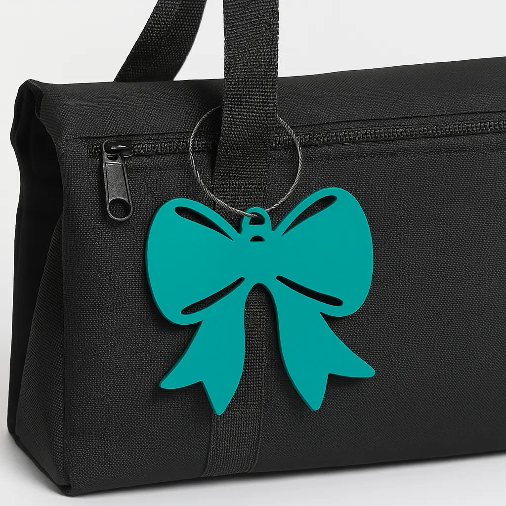 Cheer Bow Bag Tag - Personalized 3D Printed Filament Accessory for Gym Bags & Megaphones - Durable, Washable, Lightweight, Sturdy - Brown & Navy Blue Options