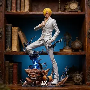 One Piece Sanji Figure, Black & White Suit Versions with Fire Effects，Sanji Collectible Statue, Diable Jambe Battle Pose with Base，Two Color Options with Special Effects，Collectible for Fans & Display