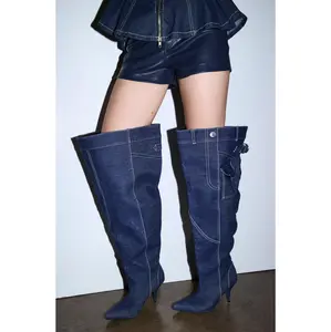 AZALEA WANG DUSTAN DENIM THIGH STILETTO BOOT