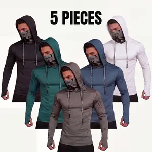 Men's 5-Pack UPF 50+ Sun Protection Hoodie, Long-Sleeve Quick-Dry Athletic Tops with Face Cover & Thumb Holes for Fishing & Hiking, Athletic Wear, Active Tops