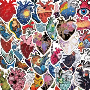 Heart Shaped Sticker, 52pcs/set Cartoon Heart Pattern Sticker, DIY Decorative Sticker for Luggage, Skateboard, Refrigerator, Notebook