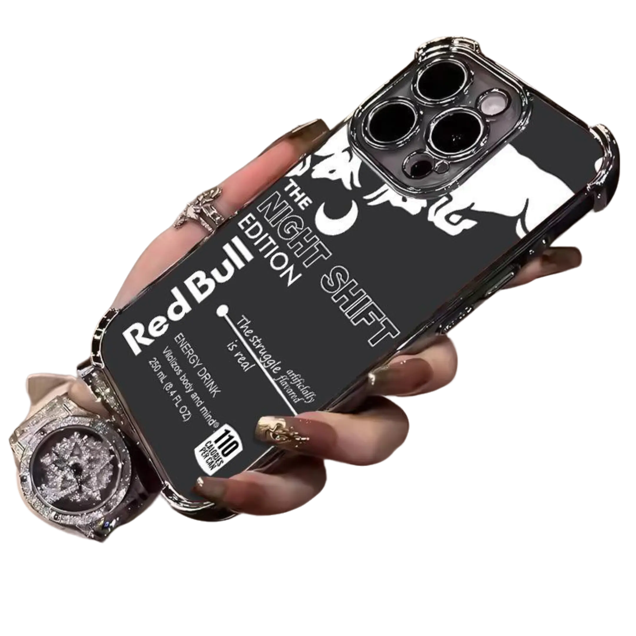 Red Bull for iPhone Case-Night Shift For iphone 17 16 15 14 13 12 11 Pro Max Plus Air Electroplating luxury transparent four corner anti drop and shockproof phone case 088 Protection Cover Protective Casing Black Smartphone Cellphone