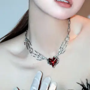 Goth Punk Broken Red Heart Thorn Choker Necklace Dark Aesthetic Edgy Y2K Goth party Jewelry christmas gift for girlfriend
