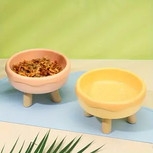 1 Set 2 in 1 5.91in Elevated Plastic Cat Bowl with Stand, High Foot Cat Food Bowl Water Drinking Basin for Neck Protection