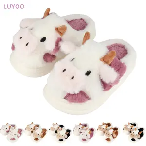 LUYOO Cow Animal Slippers indoor Outdoor Plush Warm House Slippers Memory Foam Fuzzy Slippers fuzzy  slides cute design