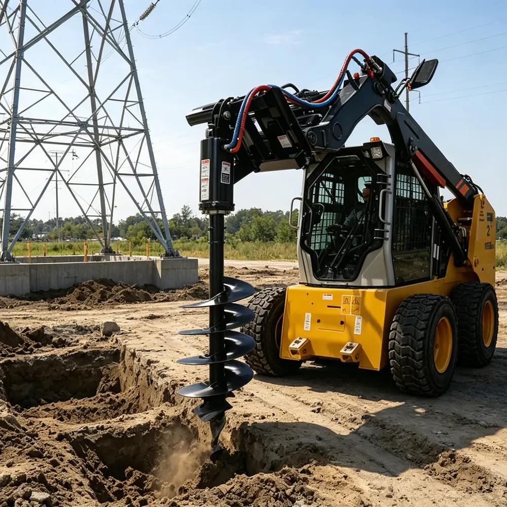 Universal Fit Direct Drive Skid Steer Auger Attachment - 18" Dia. Hydraulic Post Hole Digger with Planetary Gear, Standard Flow