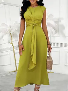 Women's Spring Summer Sleeveless Round Neck Dress, Womenswear, Elegance, Chic, Slim-Fitting A-Line, Geometric Pattern, Long Sleeve, Casual Commute Wear