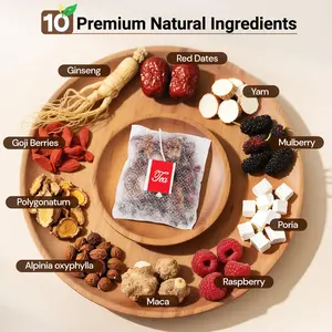 Ginseng Ten Treasure Tea, Natural Chinese Herbal Kidney Cleanse Detox Tea Support Liver & Kidneys Health for Men Women, No Additives, Caffeine Free, 10 Premium Ingredients Blend（30 Bags)