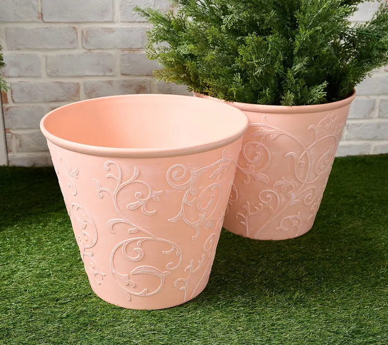 Garden Reflections 15" Diameter Scroll Design Planter 2-pack