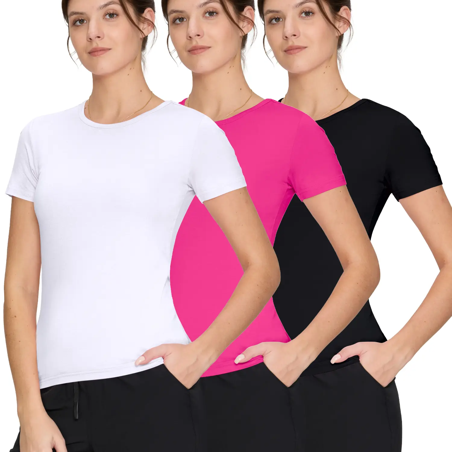 Underscrub Short Sleeve Women - Round Neck Scrubs Undershirt Soft Stretch T-Shirt Womenswear Summer Everyday Fit summervibes Black Casual