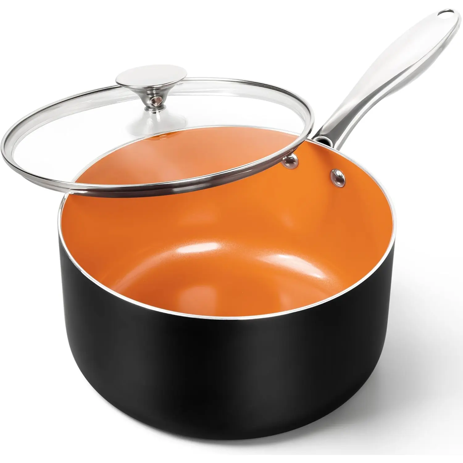 4 Quart Saucepan with Lid - Ultra Nonstick Sauce Pan with Ceramic Coating, 4 Qt Non Stick Pot Induction Compatible, Copper