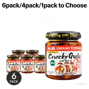 S&B Umami Topping Crunchy Garlic with Chili Oil Offers The Best Value And Is Ideal For Families-6 & 4 & 1 Pack  Mild &Spicy Flavor Dip Garlic Rice Sauce 110g Each Random Packaging Salt Made in Japan - Marinade