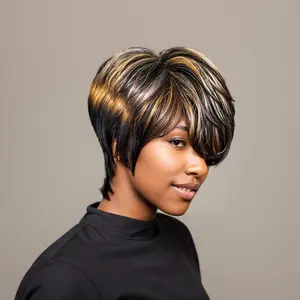 Pixie Cut Wig - Short Haircut with Colorful Highlights, 15.24CM/6Inch, Stylish Design for Various Occasions