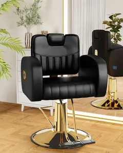 Baasha Comfortable Salon Chair with Adjustable Headrest & Reclining Backrest, Premium Barber Chair with Steel Frame, Stylish Hair Chair with Soft Leather, Weight Capacity 440 lbs