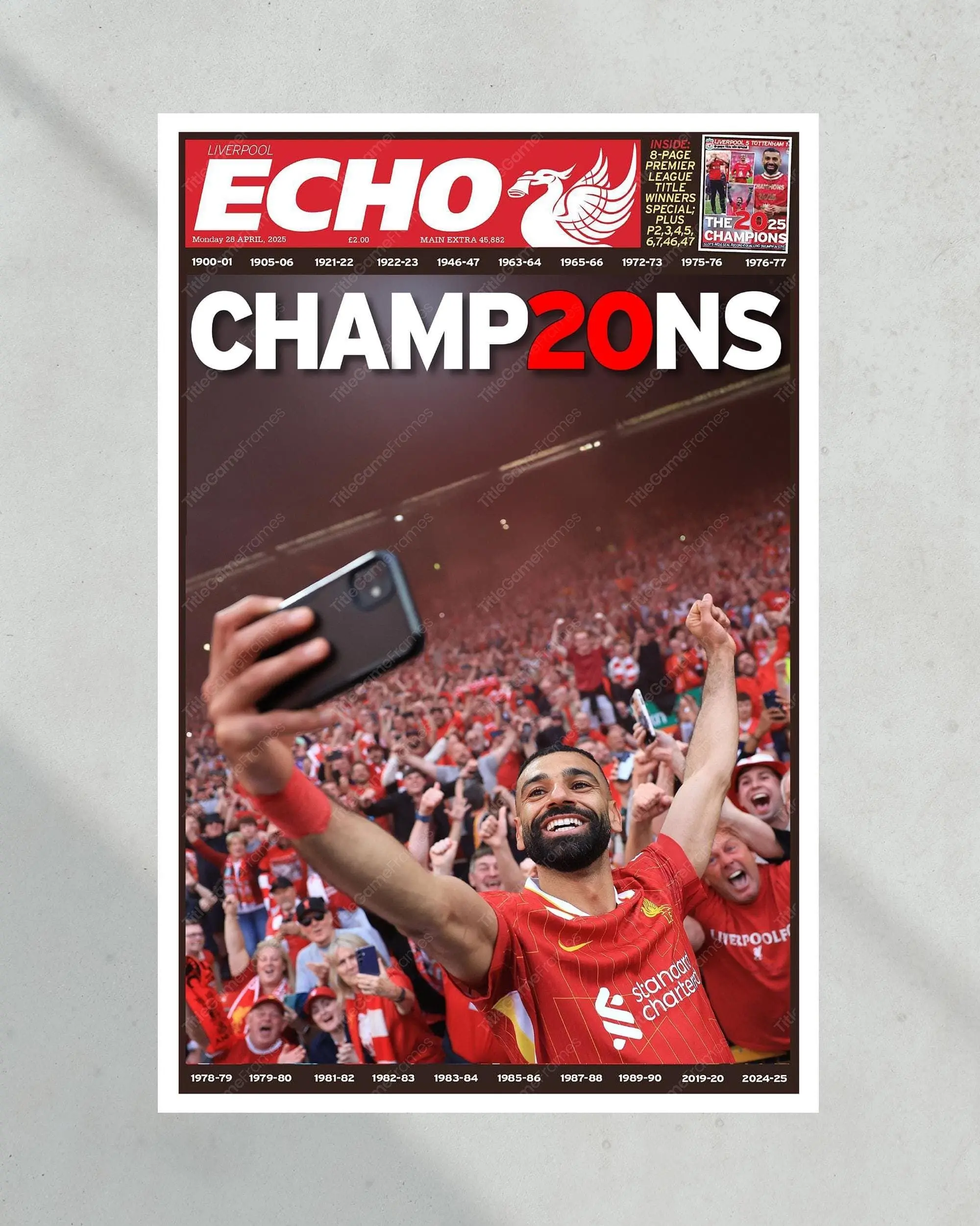 2025 Liverpool Football 20th League Title CHAMP20NS Mo Salah Poster( Unframed - Print Only )