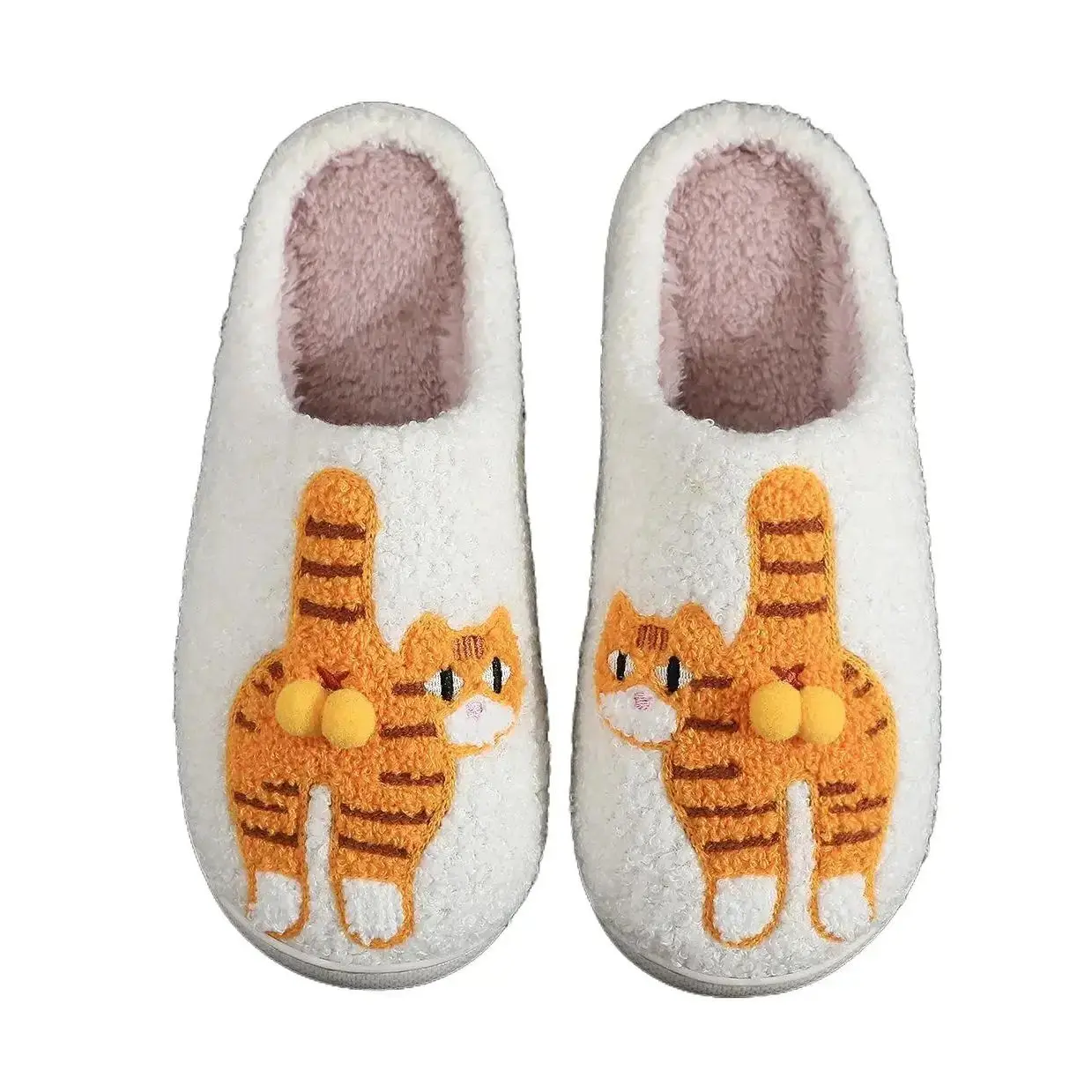 Cute Cat Slippers for Women & Men, Plush Soft Cotton Ankle Booties, Casual Slip-On House Shoes with Rubber Sole for Indoor Autumn & Winter, Below Ankle, Fabric, Fun And Comfortable, Footwear