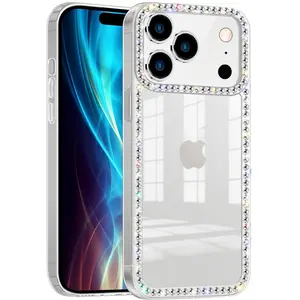 Phone Cases for iPhone 17 Pro Max 16 15 14 13 12 Pro Max Plus Case Clear Bling Diamond 3D Rhinestone Cute for Women Girls Girly Case Glitter Shiny Sparkle Gem Design Soft Silicone Luxury Fashion Protective Phone Case for iphone 17 Pro Max